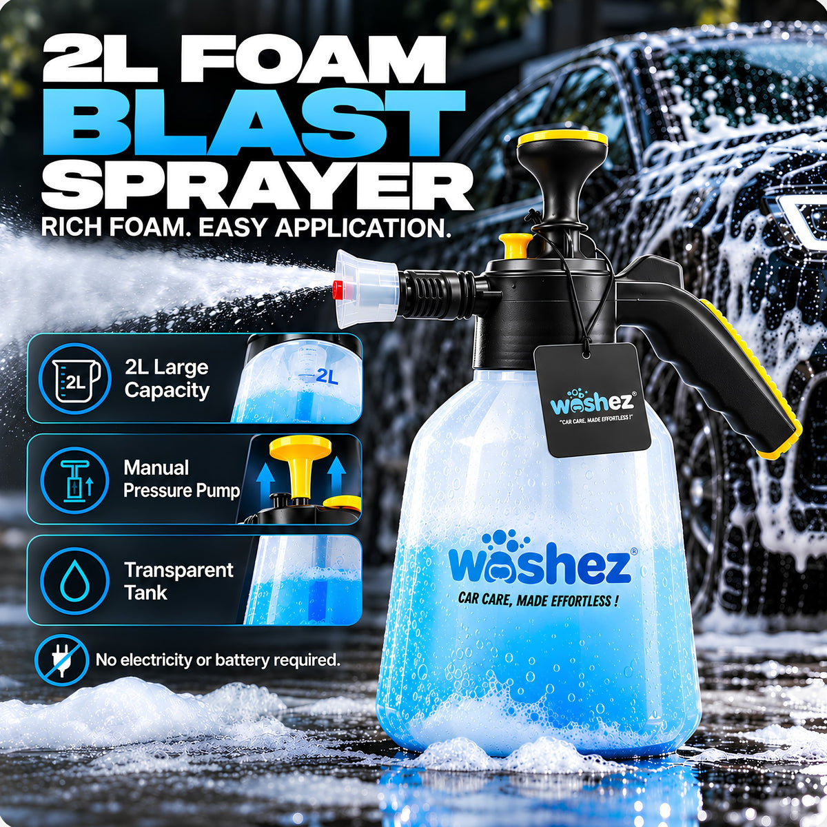 Washez 2L Foam Blast Sprayer features